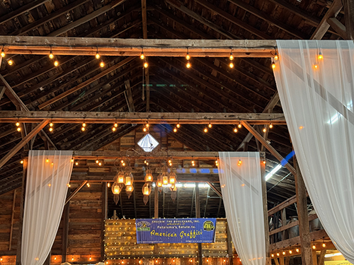 dinner event barn rafters